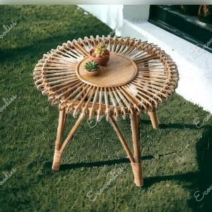 Mesa de centro de madera rústica de ratán redondo Vintage, decoración de mesa de centro de madera y vid de estilo Simple y Natural - Product Image 4