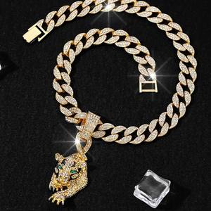 สร้อยคอจี้รูปกระดูกไหปลาร้าสำหรับผู้หญิงและผู้ชาย20 "สร้อยคอแบบโซ่แบบเหลี่ยมเพชรโมอิสซาไนต์แบบเจาะเต็มกรอบการตั้งค่าแร็ปเปอร์ฮิปฮอป - Product Image 2