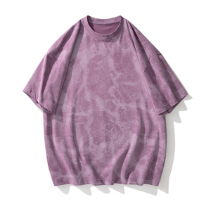 เสื้อยืดผ้าฝ้าย100% ฟอกสีกรดสำหรับผู้ชายหรูหราโลโก้วินเทจคุณภาพสูงผ้าฮิปฮอปทรงหลวมผ้าซีดจางออกแบบได้เองใส่ได้ - Product Image 4