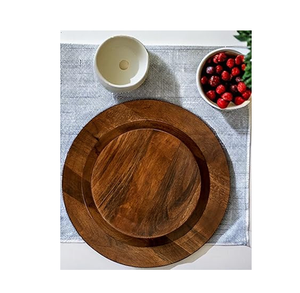 Assiettes à dîner en bois d'acacia Assiettes en bois rondes de 8 pouces Set forme ronde et artisanat naturel au meilleur prix - Product Image 1