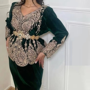 Belle bouteille-vert velours Net Karakou robe Zari broderie veste cristal verre perles pierre Dabka fête mariages soie lin - Product Image 1