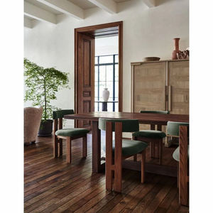 2024 giữa thế kỷ hiện đại rắn Oak Ghế ăn màu xanh lá cây nhung vải gỗ phòng ăn ghế - Product Image 6