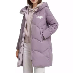 Custom Women's Spring Casual Windproof Breathable <b>Quilted</b> Puffer Jacket Hooded Zipper Fashionable Pig Skin Leather Coat Logo - Product Image 5
