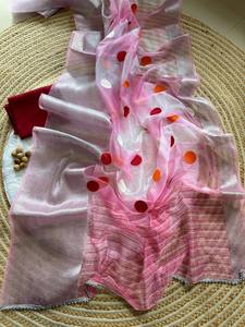 Saree en organza de soie pure de créateur avec belle bordure de travail et de tissage pour mariage et fête en Inde et au Pakistan - Product Image 3