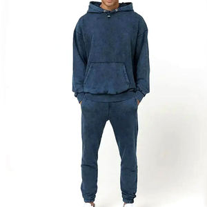 Ensemble de survêtement personnalisé 100 % coton respirant pour homme, tenue d'entraînement et de jogging, streetwear unisexe délavé à l'acide, molleton oversize élastique - Product Image 1