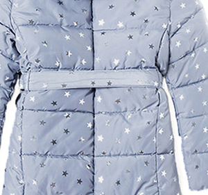 Girls Quilted Puffer Jacket <b>Coat</b> Star Print Faux Fur Hood Belted Long Winter Jacket Kids Wholesale - Product Image 6