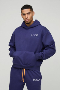 Chándal corto de gran tamaño con logotipo personalizado forro polar 500gsm grueso Jersey corto unisex con hombros caídos Sudadera con capucha pantalones de chándal de Ajuste Recto - Product Image 2