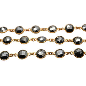 Chaînes en argent sterling 925 plaqué or 18 carats avec connecteurs sertis de pierres de calcédoine bleue ronde, composants de bijoux - Product Image 3