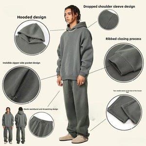 2024 Otoño Invierno conjunto de dos piezas para hombre LOGO personalizado 345G pesado suelto Casual polar grueso suéter pantalones de chándal transpirable sólido - Product Image 1