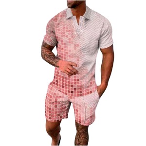 2025 último diseño de fábrica al por mayor logotipo personalizado de los hombres cuello de punto polos de manga corta Camiseta Casual conjunto doble - Product Image 2