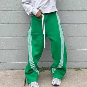 Pantalones de chándal para hombre con cordón de línea y logotipo bordado personalizado, pantalones de chándal de pierna recta ancha holgados de peso pesado, pantalones de chándal Acampanados para hombre - Product Image 4