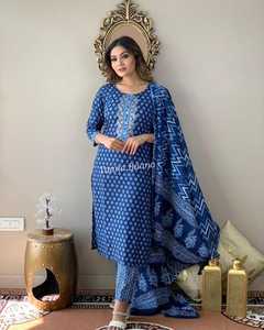 Conjunto de traje sencillo de la mejor calidad para mujer Salwar Kameez Impresión digital con conjunto de traje de algodón Dupatta Listo a precio mayorista - Product Image 5