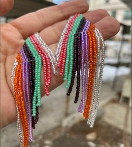 Pendientes de Cuentas Brillantes y Coloridos de Primera Calidad, Pendientes con Flecos Geométricos, Pendientes Largos de Cuentas - Product Image 2