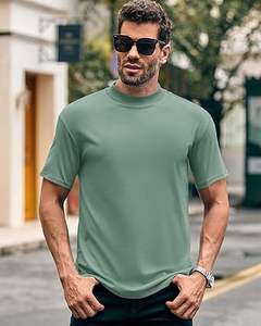 T-shirt col montant à manches courtes et épaules tombantes Chemises rondes vierges Vente en gros Boxy Fit Oversize Tshirt Vintage Heavy Mock Neck - Product Image 3