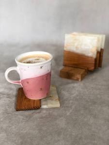 Dessous de verre en résine et en bois, tapis de table décoratifs pour tasses chaudes et froides, sous-verres en pierre faits à la main très brillants - Product Image 2