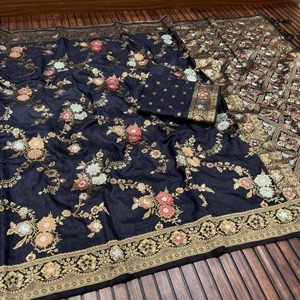 Saree bordado pesado nupcial de buena calidad para uso veraniego o aspecto de oficina y reuniones sociales disponibles por cantidad a granel - Product Image 4