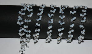 Magnifiques perles de verre en grappe arc-en-ciel blanches, chaîne de chapelet plaquée noire, chaîne perlée faite à la main pour la fabrication de bijoux - Product Image 5
