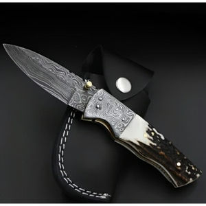 Cuchillo Plegable de Acero Inoxidable de Alta Calidad con Mango de Hueso, Diseño Exclusivo, Hecho a Mano, EDC, para Corte, Bolsillo, Camping, Caza, Bowie, OEM - Product Image 4