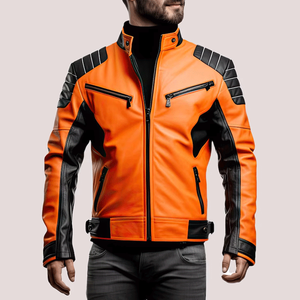 Veste de moto matelassée en cuir véritable jaune et noir pour homme Veste de moto en cuir de course sur piste blindée CE pour homme - Product Image 3