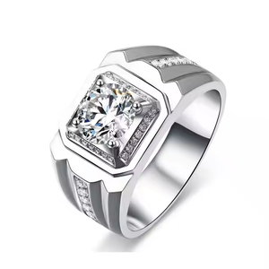 925 silver plated moissanite diamond <b>men</b> <b>ring</b> with round cut <b>stone</b> and designed <b>for</b> bold style everyday Elegance - Product Image 2