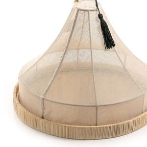 Decoración de Ramadán, Cubierta de Lino en Forma de Cono con Bandeja Redonda de Ratán, Cubierta de Alimentos de Fibra, Hecho a Mano en Vietnam - Product Image 4