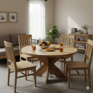 Table de restaurant ronde en bois massif écologique SOLOBEAT, base moderne en X, finition en bois naturel pour une utilisation en extérieur - Product Image 3