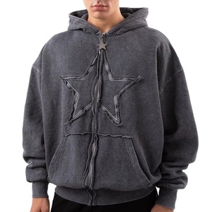 สเวตเชิ้ตมีฮู้ดของผู้ชายผ้าฝ้าย100% ดีไซน์ดาวขนาดใหญ่แบบมีซิปหน้าสีเทาสไตล์สตรีทแวร์ - Product Image 1