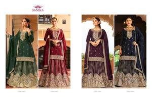 Designer Premium Chinon Soie Avec Miroir Et Broderie Travail Salwar Costume Fabricant Et Fournisseur De Surat Au Taux Le Plus Bas - Product Image 5