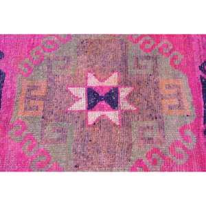 Tapis turc vintage bohème rose et orange 3.3 X 10.4ft grande surface Patchwork Design pour couloir et chambre Latex soutenu pour chevet - Product Image 5