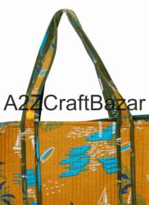 Sac fourre-tout en coton ethnique bohème indien pour femmes, matelassé, fait à la main avec un imprimé floral en blocs, écologique, usage quotidien, grossistes - Product Image 3