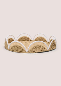 Plateau de service en papier festonné décoratif avec bordure blanche, plateau en osier tissé à la main pour la décoration de table basse - Product Image 4