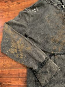 เสื้อฮู้ด French Terry สำหรับผู้ชาย: สีดำที่กำหนดเอง, ไหล่ตก, ผ้าฝ้าย100%, ซิปหมุดพลอยเทียม, เฮฟวี่เวท, เสื้อผ้าแนวสตรีท boxy - Product Image 5