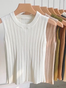 Camiseta sin mangas de primavera y verano para mujer, camisetas sin mangas de punto para mujer, chalecos informales ajustados elásticos, Tops cortos, chaleco, pulóver, camisas - Product Image 2