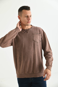 Jersey de punto de algodón de manga larga con cuello redondo acanalado para hombre y OEM con logotipo personalizado y prendas de punto de alta calidad con logotipo personalizado - Product Image 4