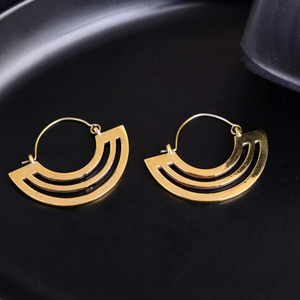 Women's Brass Gold Plated Half <b>Moon</b> Geometric Layered Tribal Boho <b>Earrings</b> Ethnic Style Statement Jewelry for Party Occasions - Product Image 5