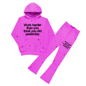 Pantalones de chándal apilados de tendencia superior de alta calidad, trajes de chándal, logotipo de serigrafía de hojaldre, ropa de calle de tamaño adulto, chándales para invierno - Product Image 3