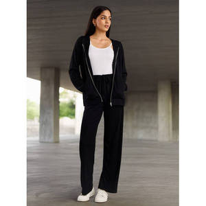 <b>Women's</b> Textured <b>Zip</b> Through <b>Hoodie</b> with Pockets Long Sleeve Casual Hooded Sweatshirt Jacket Relaxed Fit OEM - Product Image 2