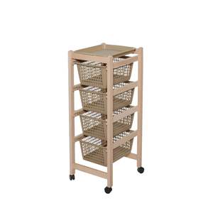 Top Beech Wood Organizer Cart With <b>Plastic</b> <b>Baskets</b> - For Entryway Or Hotel Use - Product Image 4