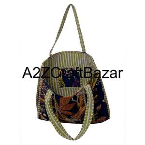 Bolsa de Playa Grande de Algodón Acolchado a Rayas Hecha a Mano para Mujer, Bolsa de Compras Bohemia India Ecológica con Estampado de Bloques - Product Image 3