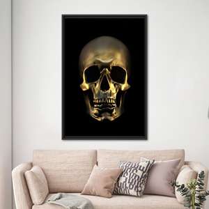 Póster en lienzo de calavera dorada, arte decorativo moderno y elegante para Halloween, con marco negro - Product Image 1