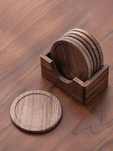 Table Decoration <b>Wood</b> <b>Placemats</b> Wooden Coasters Beech Handcrafted Walnut Round Drink Pot Tea Coffee Milk Cup Handmade Coasters - Product Image 4
