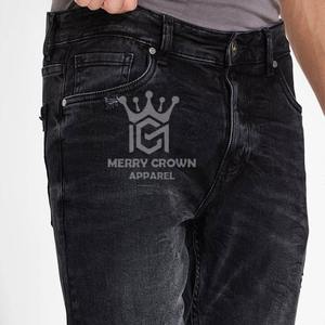 Nueva moda invierno oscuro transpirable ecológico recto ajuste Casual sólido pantalones de mezclilla para hombres 100% algodón de alta calidad - Product Image 4