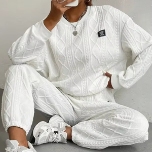 <span class=keywords><strong>Ensemble</strong></span> sweat-shirt et pantalon décontracté à manches longues en jacquard pour femme, nouvelle collection automne/<span class=keywords><strong>hiver</strong></span> 2025 - Product Image 4