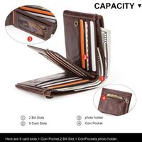 Dompet Kulit Asli Pria Motif Permen, Bukaan Terbuka, Ukuran 5 Inci, Kantong ID Lipat Pendek, Kancing Multifungsi, Rivet |   Mode yang Tahan Lama