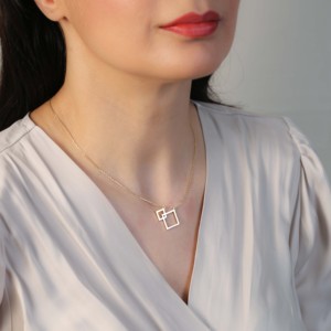 Collier à breloques carrés géométriques entrelacés, fabrication artisanale turque, bijoux en argent sterling 925 en gros - Product Image 2