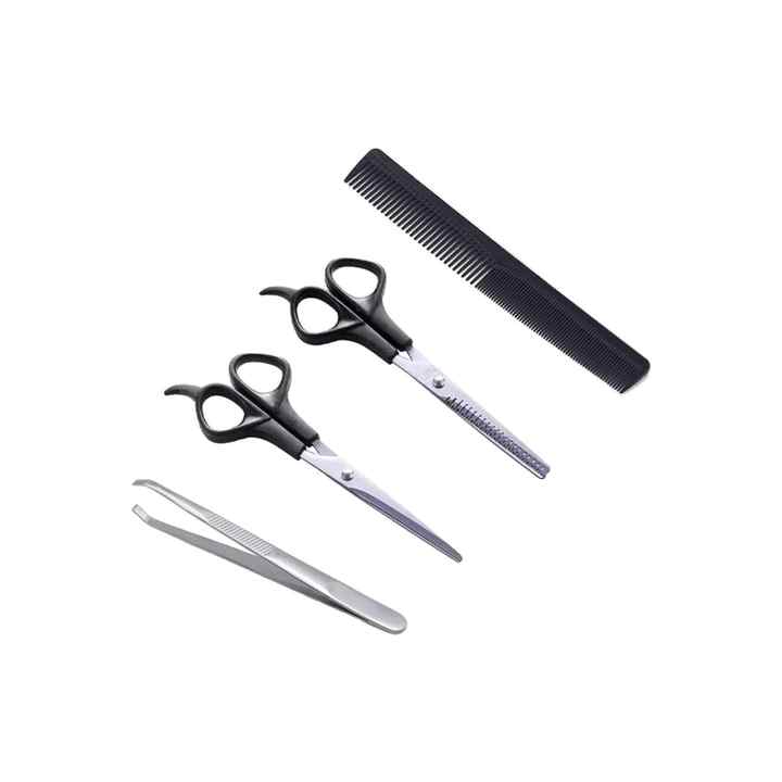 4-Piece Superior Quality Hairdressing Set, Barber Scissors, Intermediate Scissors, Tweezers, Barber Comb Gift