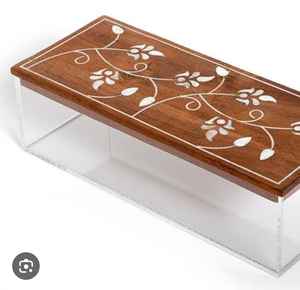luxury Custom Handmade Acrylic <b>Box</b> with Glossy <b>Wooden</b> <b>Lid</b> and Pearl Inlay Designer Gift <b>Box</b> for Sweets and Party Decor - Product Image 1