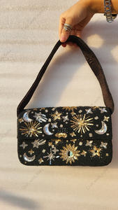 Sac à main de soirée pour femme, pochette céleste noire à perles, entièrement artisanal indien, sac de luxe de créateur pour mariage, fait main - Product Image 2