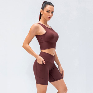 Conjunto de Yoga para Mujer de Cintura Alta Sin Costuras con Tirantes Cruzados, Cuello en V, Transpirable, de Poliéster/Nylon, Leggings de Manga Larga y Sujetador Deportivo - Product Image 6