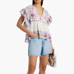 Blusa de algodón de calidad superior Diseño vintage informal Detalles bordados para un día sin esfuerzo Noche disponible para Navidad - Product Image 1